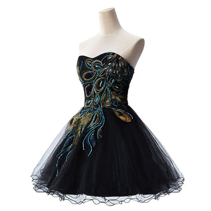 A-line Embroidery Strapless Tulle Prom Dress