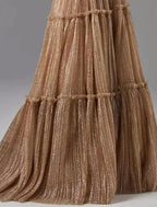 NumberSea - A - Line Evening Gown Glittering Dress Formal Wedding Guest Floor Length Sleeveless Strapless Tulle with Pleats