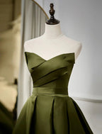 NumberSea - A - Line Evening Gown Open Back Dress Formal Wedding Guest Floor Length Sleeveless Strapless Satin with Pleats Strappy