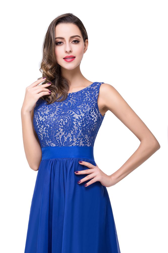 A-line Floor-length Chiffon Lace Evening Dress