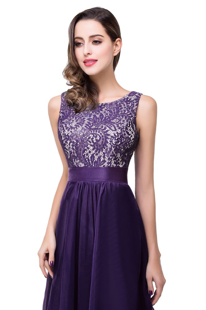 A-line Floor-length Chiffon Lace Evening Dress