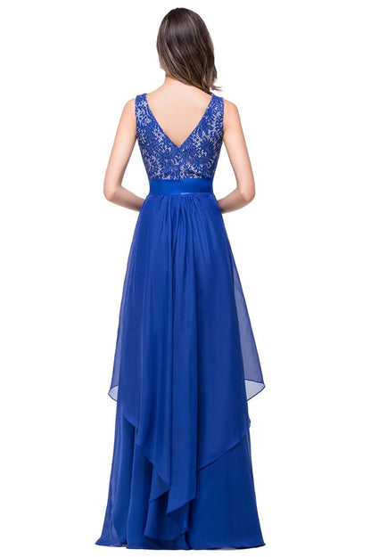 A-line Floor-length Chiffon Lace Evening Dress