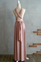 Vestido de dama de honor de licra color rubor, corte A, largo hasta el suelo, con tirantes cruzados, BD043