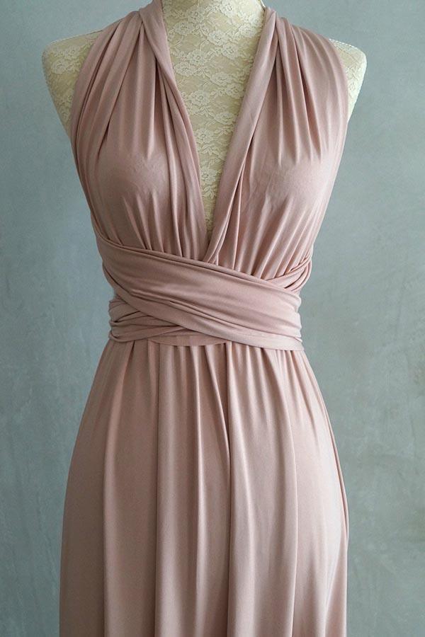 Vestido de dama de honor de licra color rubor, corte A, largo hasta el suelo, con tirantes cruzados, BD043