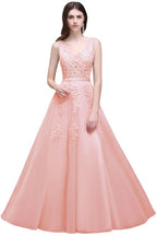 Vestido de dama de honor de tul con apliques, corte A y largo hasta el suelo