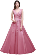 Vestido de dama de honor de tul con apliques, corte A y largo hasta el suelo