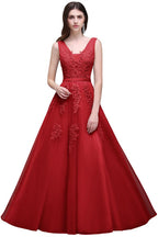 Vestido de dama de honor de tul con apliques, corte A y largo hasta el suelo