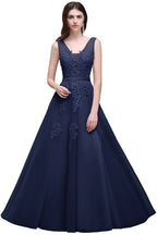 Vestido de dama de honor de tul con apliques, corte A y largo hasta el suelo