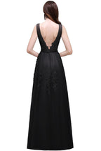 Vestido de dama de honor de tul con apliques, corte A y largo hasta el suelo