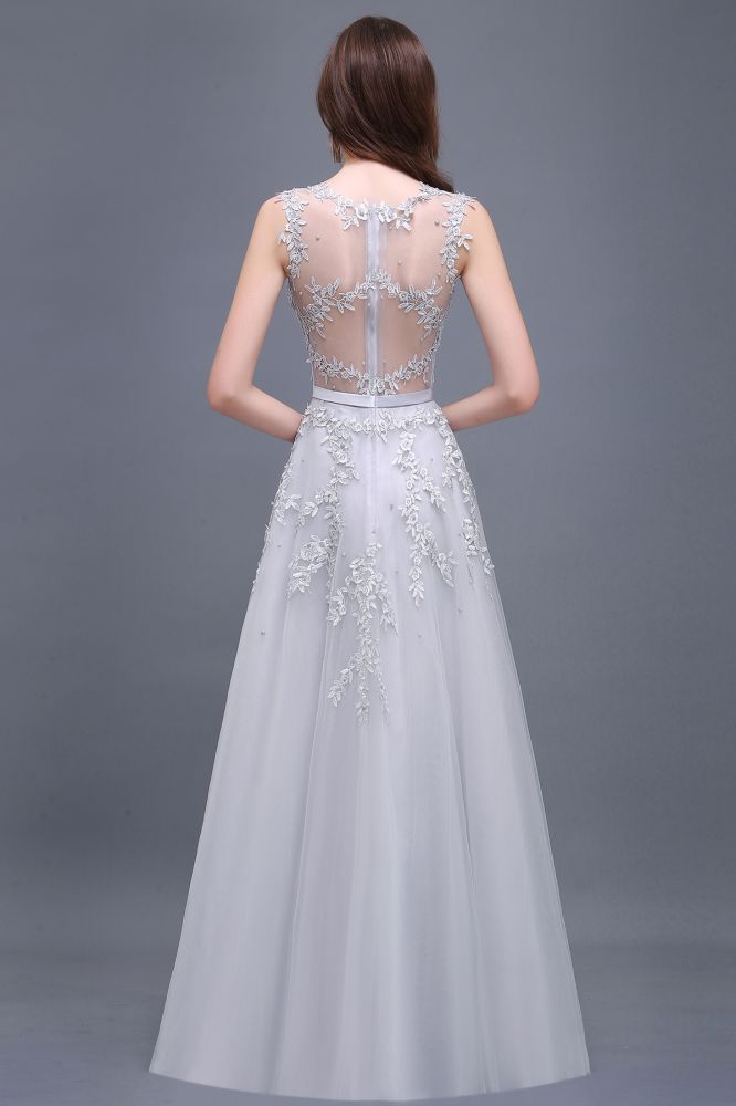 Vestido de fiesta de tul con apliques, corte A y largo hasta el suelo