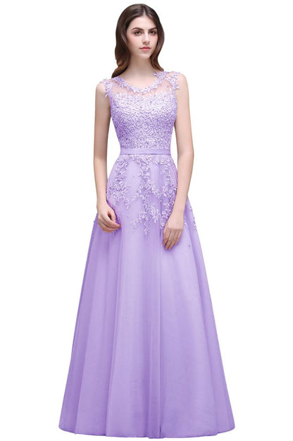 A-line Floor-length Tulle Prom Dress with Appliques