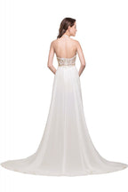 A-line Halter Chiffon Evening Dress with Lace