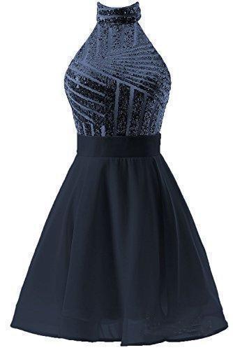 A-Linie Neckholder Kurzes Rosa Chiffon Homecoming/Cocktailkleid mit Pailletten PD064