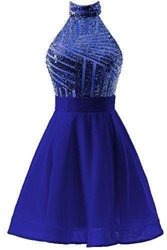 A-Linie Neckholder Kurzes Rosa Chiffon Homecoming/Cocktailkleid mit Pailletten PD064