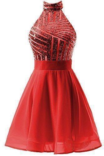 A-Linie Neckholder Kurzes Rosa Chiffon Homecoming/Cocktailkleid mit Pailletten PD064