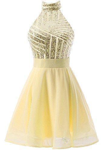 A-Linie Neckholder Kurzes Rosa Chiffon Homecoming/Cocktailkleid mit Pailletten PD064