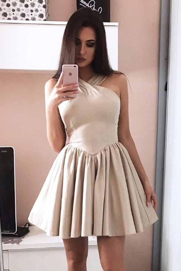 A-Linie Neckholder Ärmellos Satin Kurzes Ballkleid Homecoming Kleider PD051