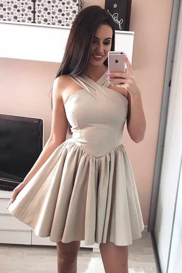 A-Linie Neckholder Ärmellos Satin Kurzes Ballkleid Homecoming Kleider PD051