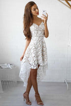 A-Linie High Low Träger Einfache weiße Spitze Homecoming/Party Kleider PD022