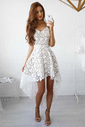 A-Linie High Low Träger Einfache weiße Spitze Homecoming/Party Kleider PD022