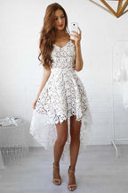 A-Linie High Low Träger Einfache weiße Spitze Homecoming/Party Kleider PD022