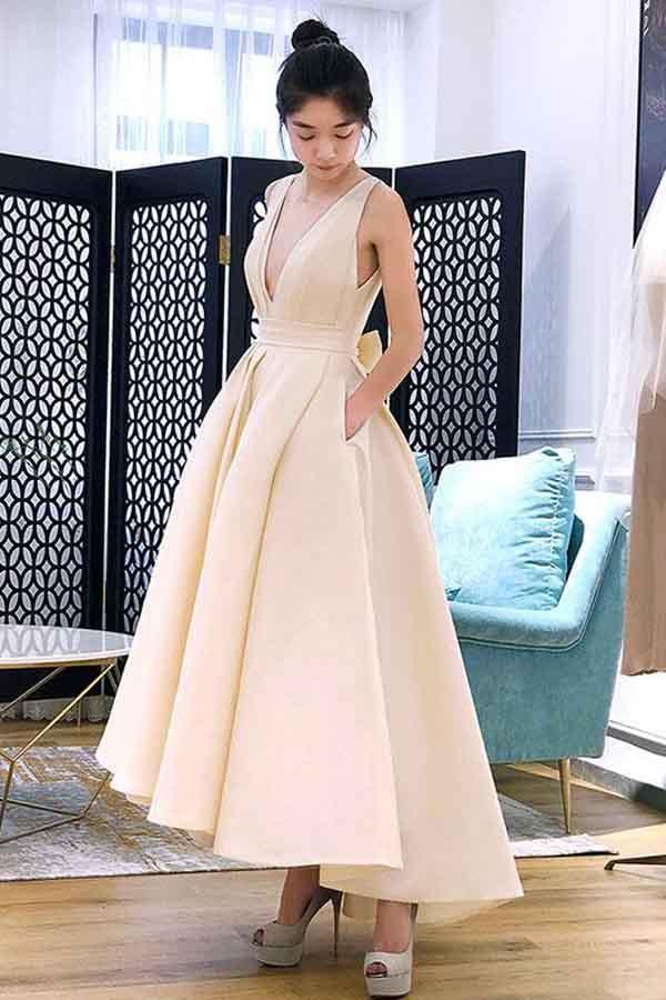 A-Linie High Low V-Ausschnitt Kurzes Ballkleid Homecoming-Kleid PG667