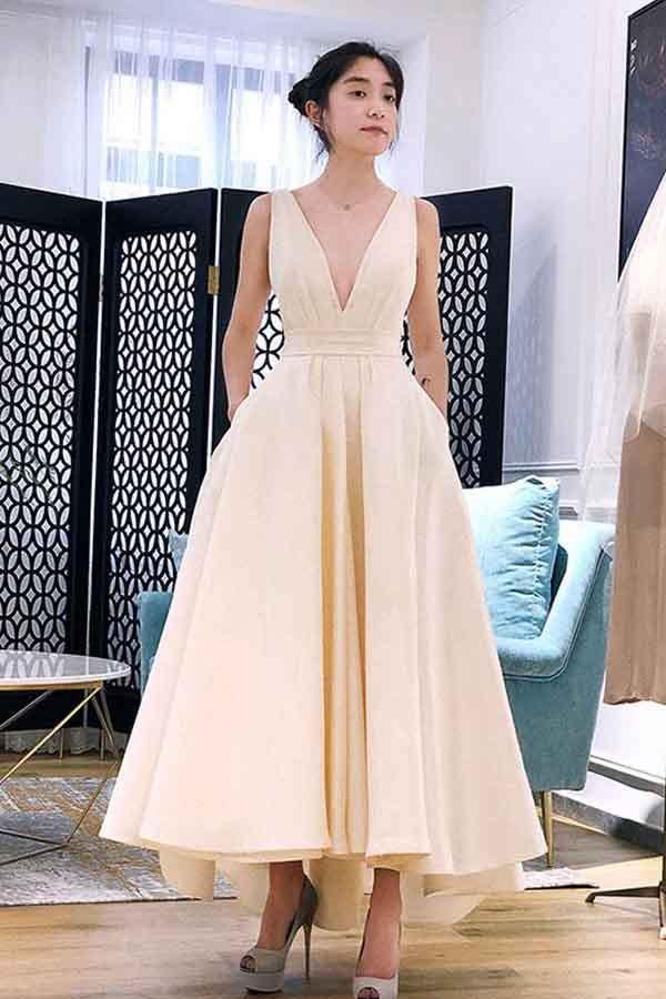 A-Linie High Low V-Ausschnitt Kurzes Ballkleid Homecoming-Kleid PG667