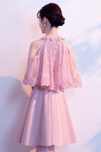 A-Linie High Neck Satin Rosa Homecoming Kleider Partykleider PD089