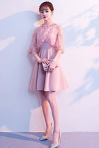 A-Linie High Neck Satin Rosa Homecoming Kleider Partykleider PD089
