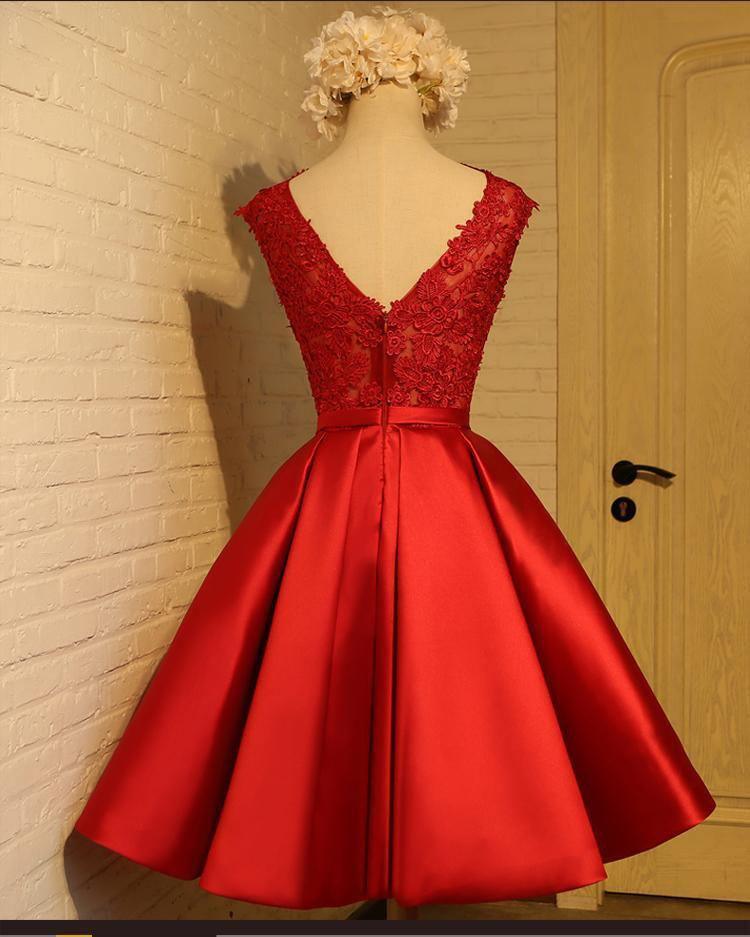 Vestido de fiesta rojo elegante de corte A para regreso a casa, vestido de fiesta corto PD388