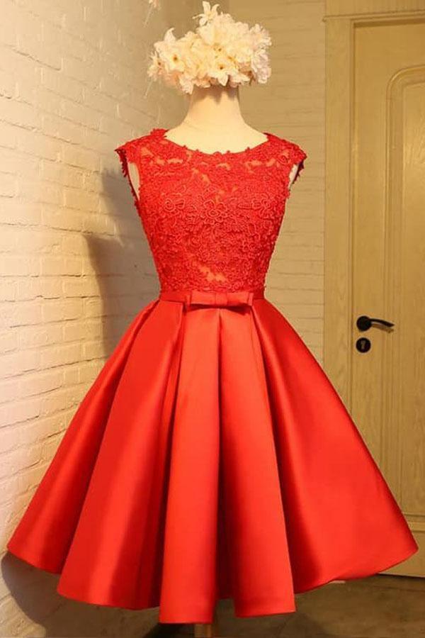 Vestido de fiesta rojo elegante de corte A para regreso a casa, vestido de fiesta corto PD388