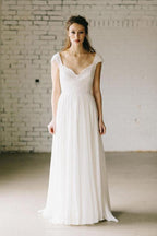 A-Line Ivory Lace Cap Sleeve Vintage Chiffon Wedding Dresses WD069