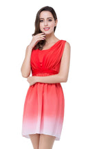 Vestido de dama de honor rojo joya de corte A