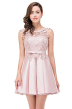 Knielanges A-Linien-Heimkehrkleid aus Satin mit Spitze