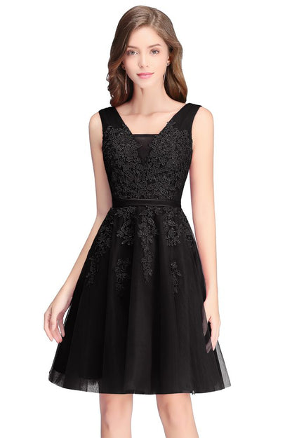 A-line Knee-length Tulle Prom Dress with Appliques