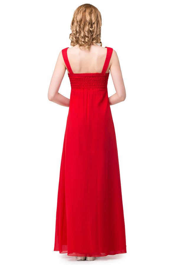 Vestidos de dama de honor rojos con escote en V y corte A hasta la rodilla