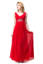 Vestidos de dama de honor rojos con escote en V y corte A hasta la rodilla