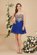 Vestidos de fiesta cortos con escote en forma de corazón y apliques de encaje en línea A