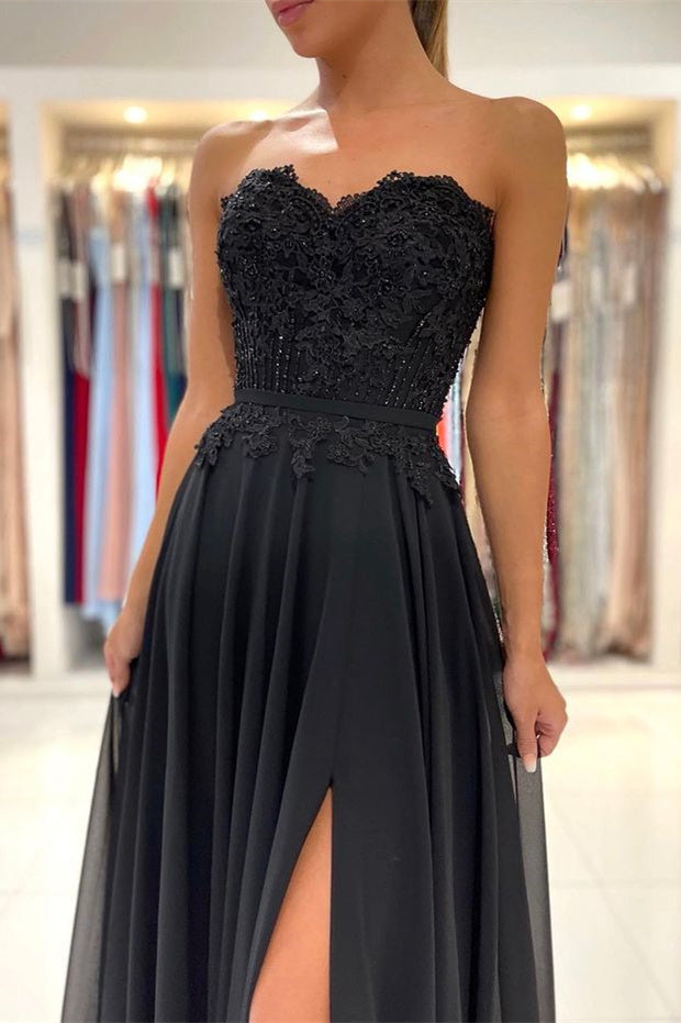 A-Linie Spitze Langes Ballkleid mit Schlitz vorne Schulterfreies Abendkleid
