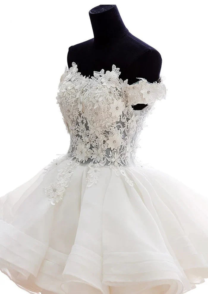 Teresia | Vestido de fiesta de encaje con organza, corte A y hombros descubiertos