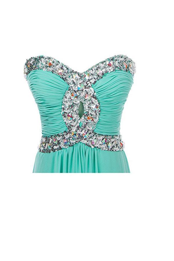 Vestido de fiesta largo de gasa con corte en A y cuentas de cristal PG250