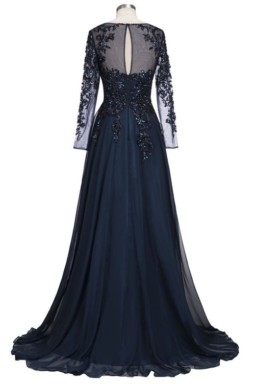Vestidos de fiesta de tul con cristales, corte A, mangas largas y talla grande, hasta el suelo