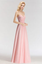 Vestido de dama de honor largo con escote en forma de A y escote en forma de corazón, sin mangas y corte espagueti