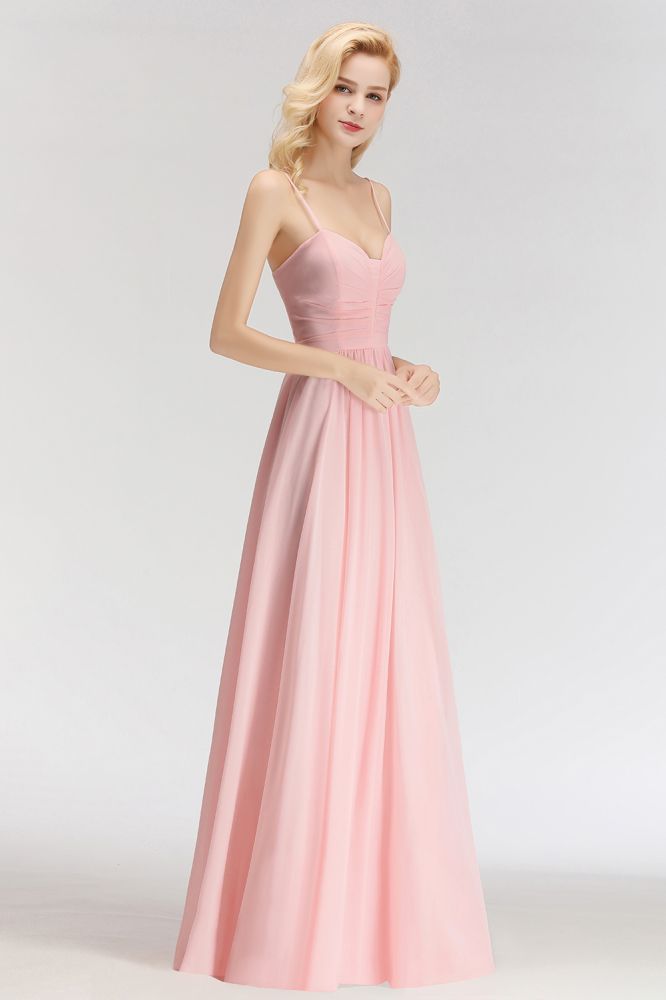 Vestido de dama de honor largo con escote en forma de A y escote en forma de corazón, sin mangas y corte espagueti