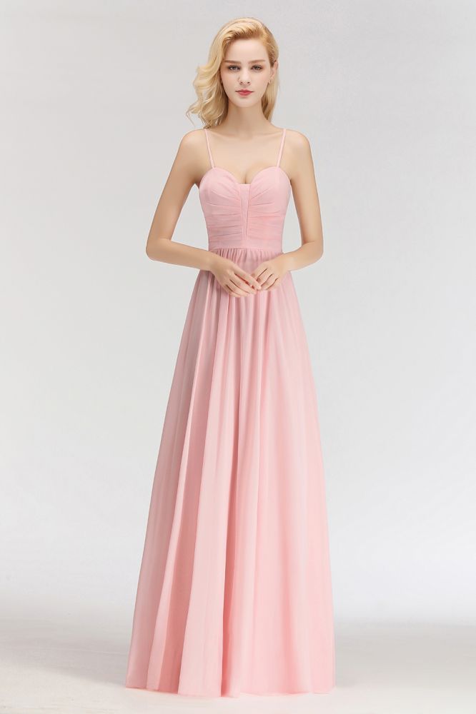 Vestido de dama de honor largo con escote en forma de A y escote en forma de corazón, sin mangas y corte espagueti
