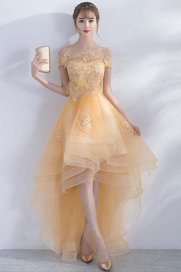 A-Linie, schulterfrei, High Low, Tüll, Homecoming-Kleid, PD211