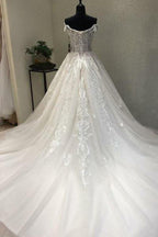A-Linie, schulterfrei, kurze Ärmel, Brautkleid mit Applikationen WD226