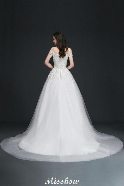 A-line Off-the-Shoulder Tulle Elegant Wedding Dresses with Appliques