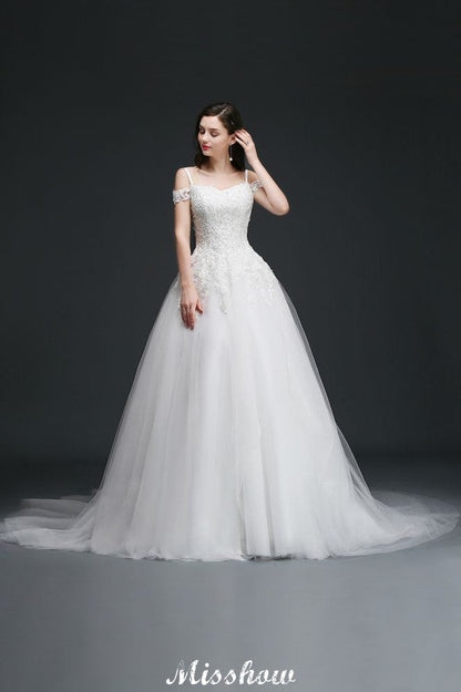 A-line Off-the-Shoulder Tulle Elegant Wedding Dresses with Appliques