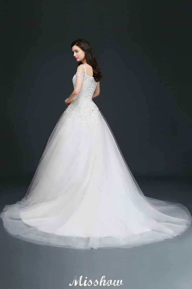 A-line Off-the-Shoulder Tulle Elegant Wedding Dresses with Appliques